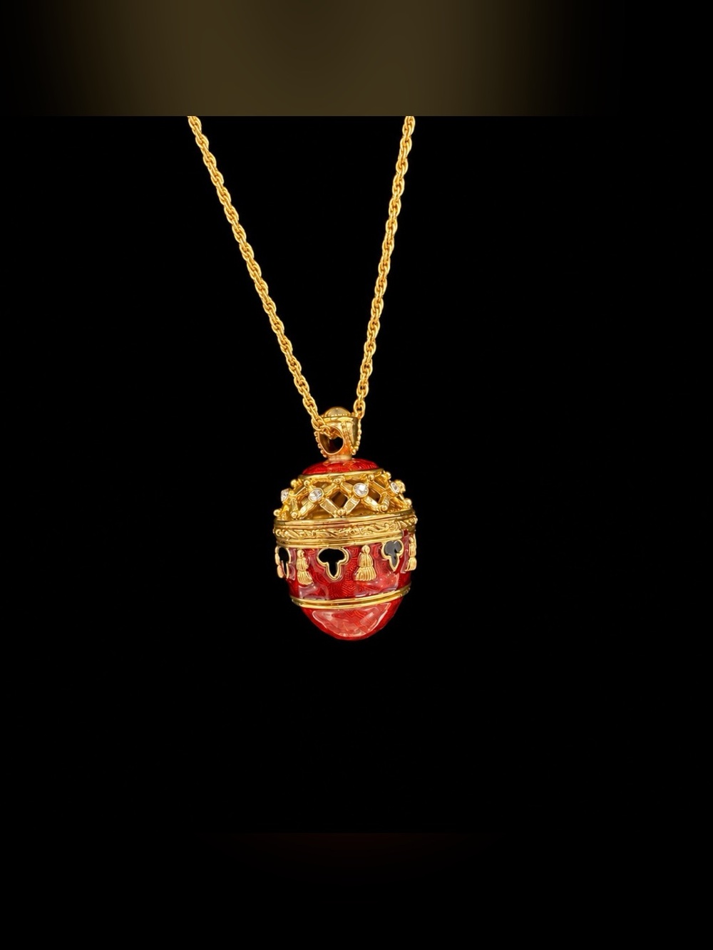 Joan Rivers Gold Tone Faberge Egg Pendant Necklace Rare Vintage